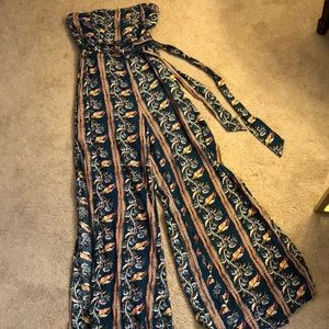 Floral strapless jumpsuit